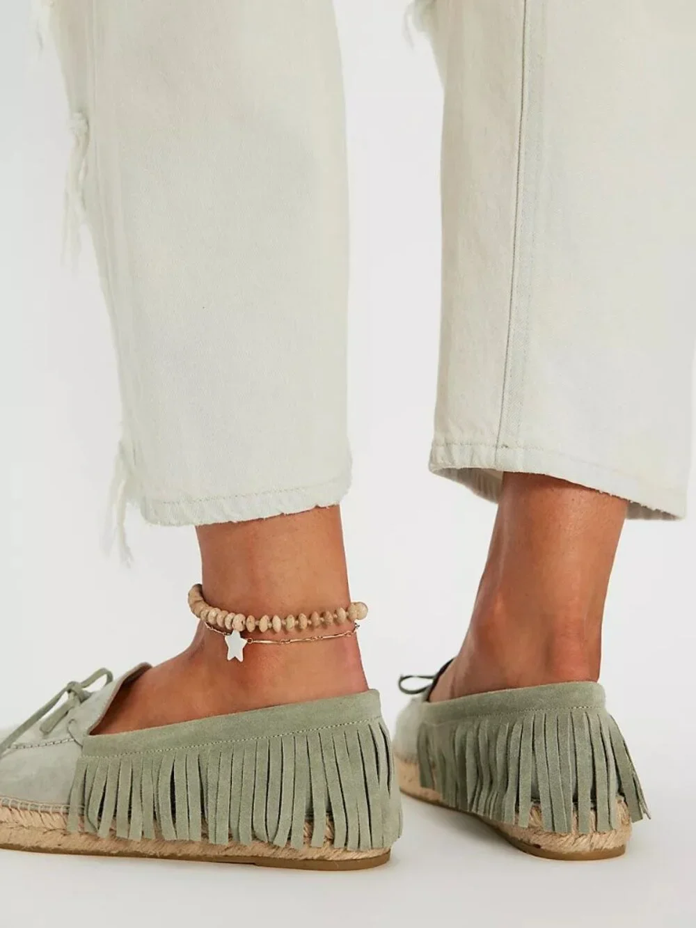 FREE PEOPLE Faraway Fringe Espadrilles / Mint Suede